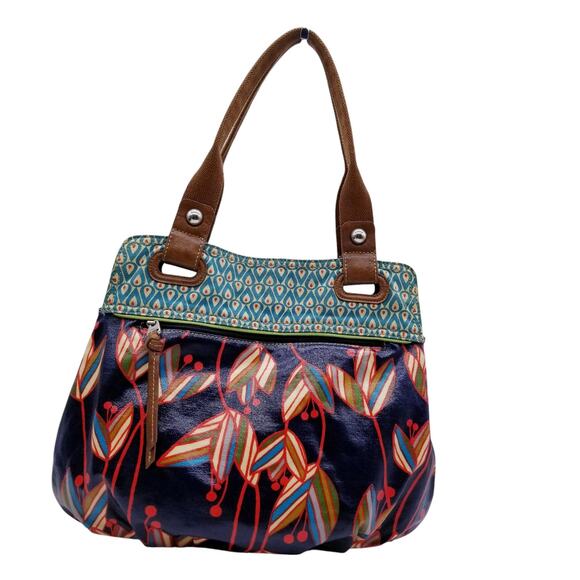 FOSSIL Key-Per Floral Tulips Coated Canvas Hobo Shoulder Handbag - Picture 6 of 13